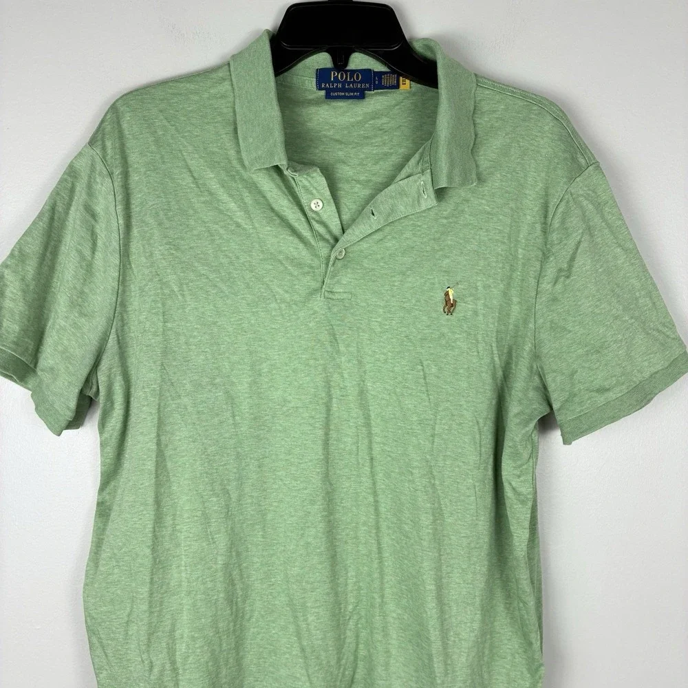 Polo Ralph Lauren Polo Shirt Mens Large Green Slim Fit Cotton Pony EUC